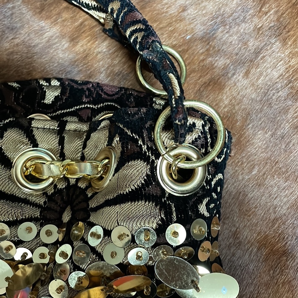 Vintage bag purse black with gold sequins from 80’s or 90’s hand bag - Picture 3 of 7